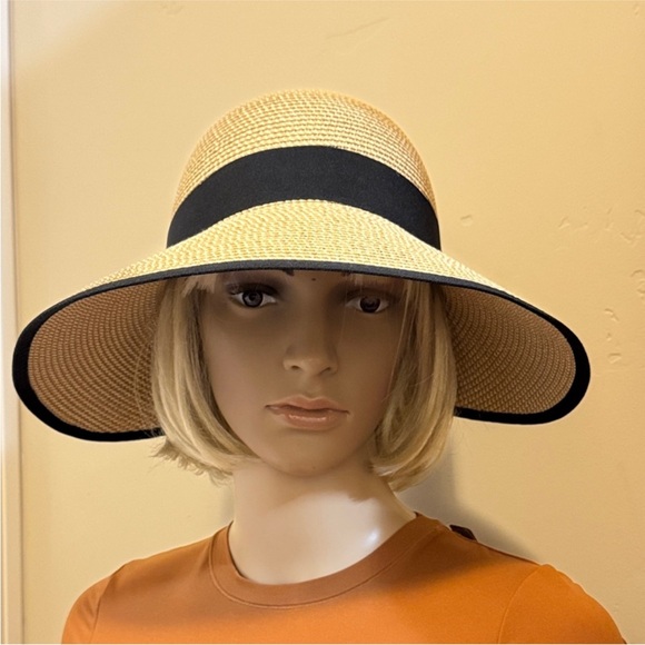 Tory Burch✨ Tan and black Sun Hat one size UPF 50+ - Picture 14 of 15